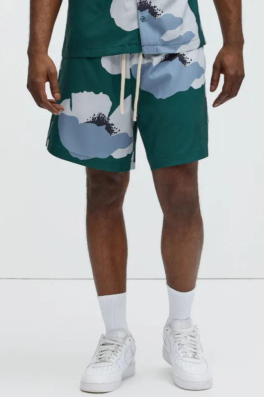 Carmen Floral Warm Up Shorts - Green/combo sold by Fashion Nova