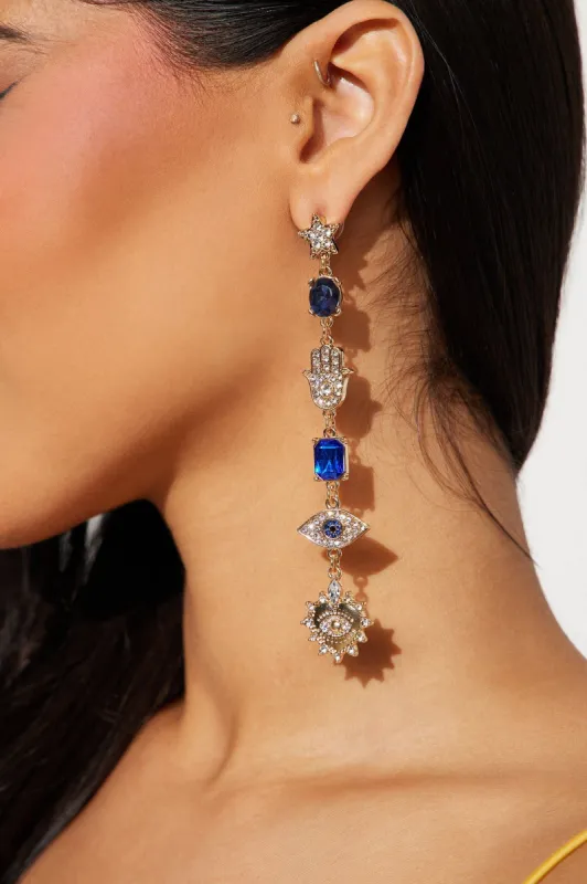 Crossed My Eye Drop Earrings - Gold/combo sold by Fashion Nova