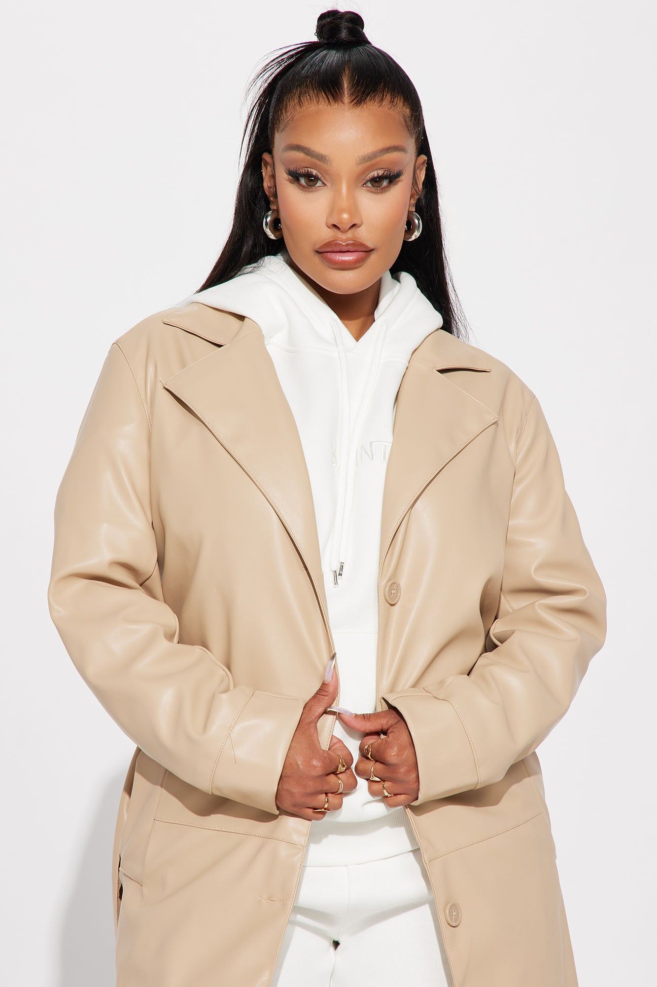 Take Me Home Tonight Faux Leather Trench - Tan sold by Fashion Nova product image thumbnail 2