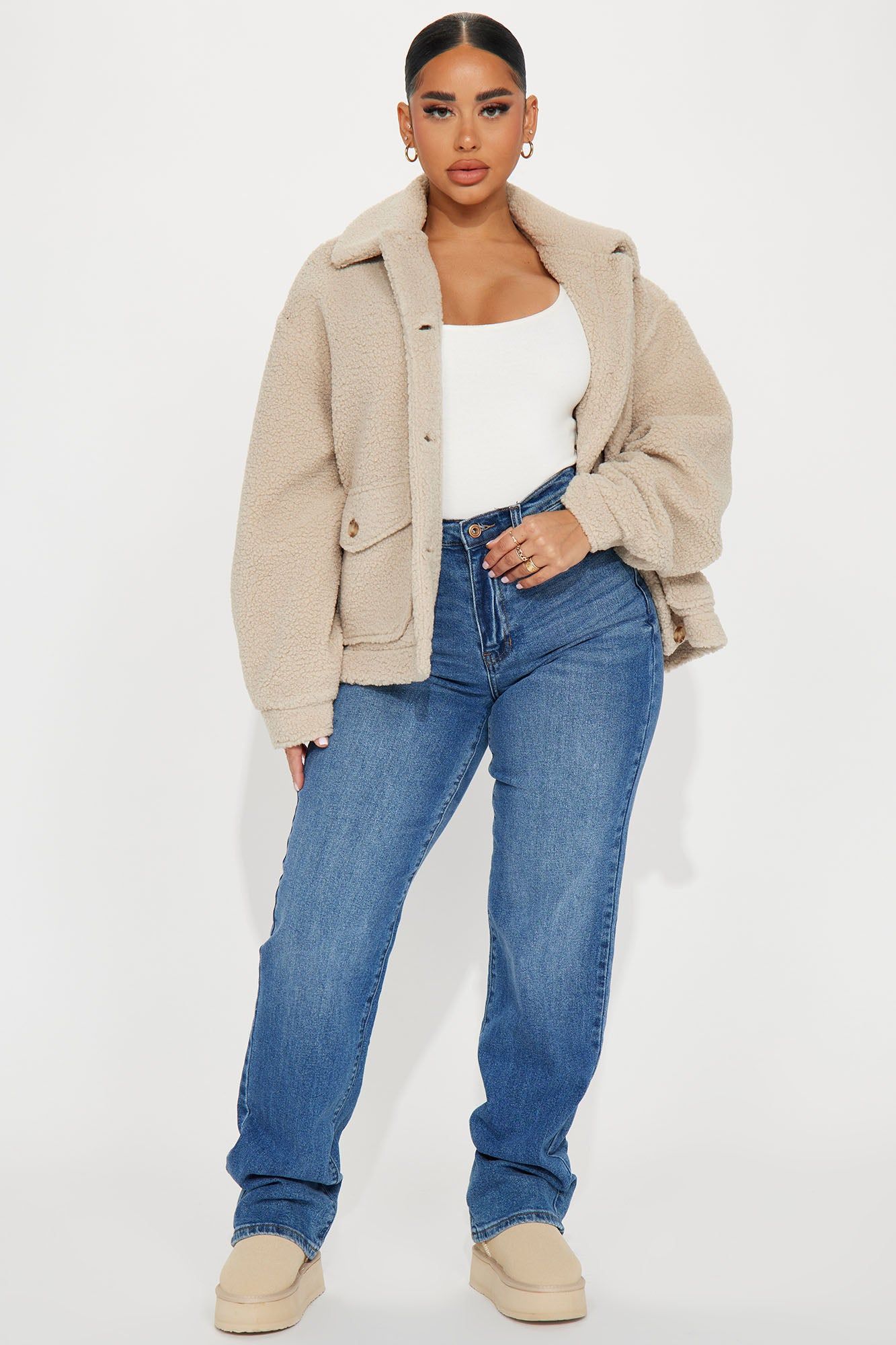 I Love Cuddles Sherpa Shacket - Taupe sold by Fashion Nova product image thumbnail 2