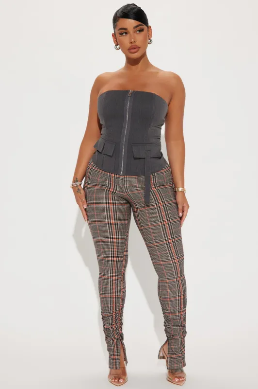 Metro Chic Plaid Stacked Pant - Grey/combo sold by Fashion Nova