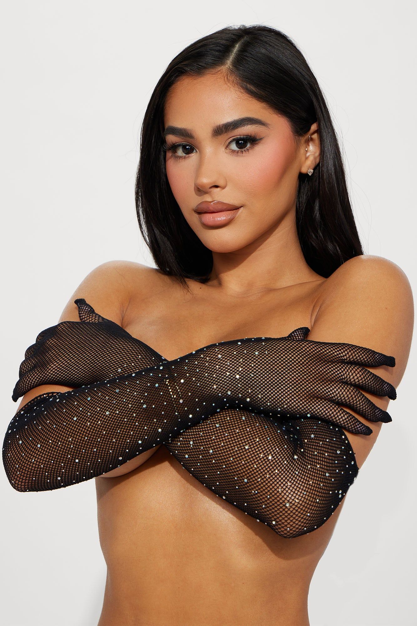 Sparkle All Night Fishnet Long Gloves - Black sold by Fashion Nova