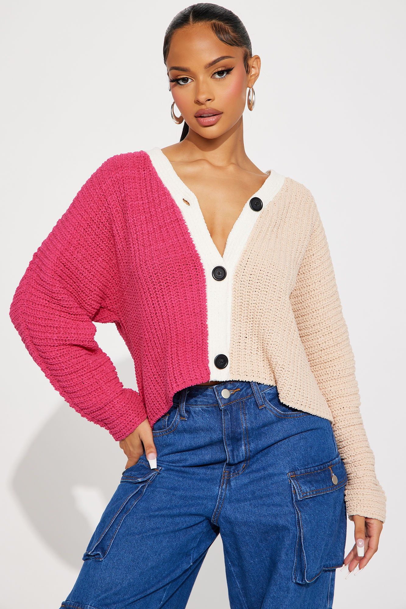 Face Card Cardigan - Pink/combo sold by Fashion Nova