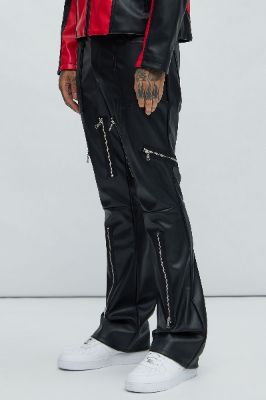 Laughlin Faux Leather Slim Stacked Flare Pants - Black sold by Fashion Nova
