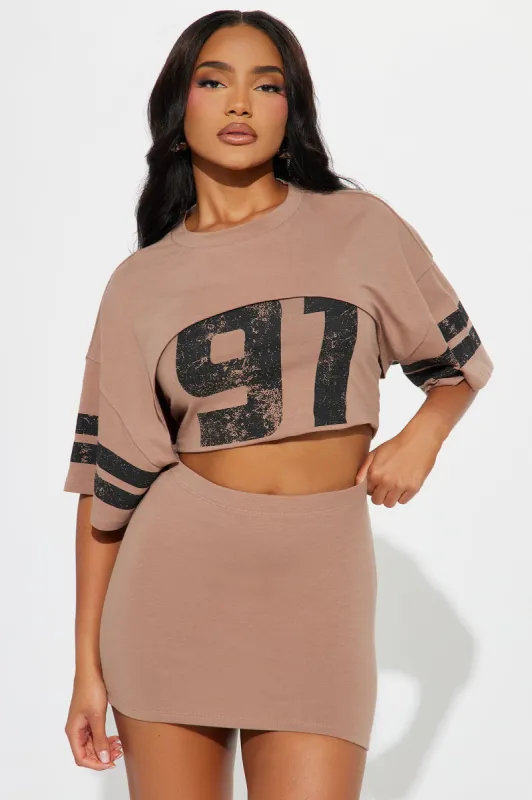 Sporty Girl 3 Piece Skirt Set - Mocha sold by Fashion Nova