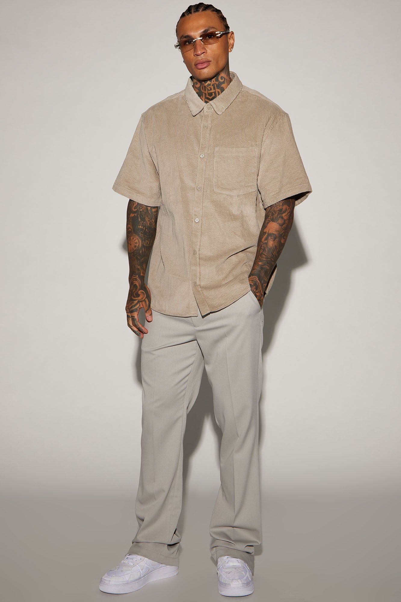 Corduroy Button Down Short Sleeve Woven Top - Taupe sold by Fashion Nova product image thumbnail 2