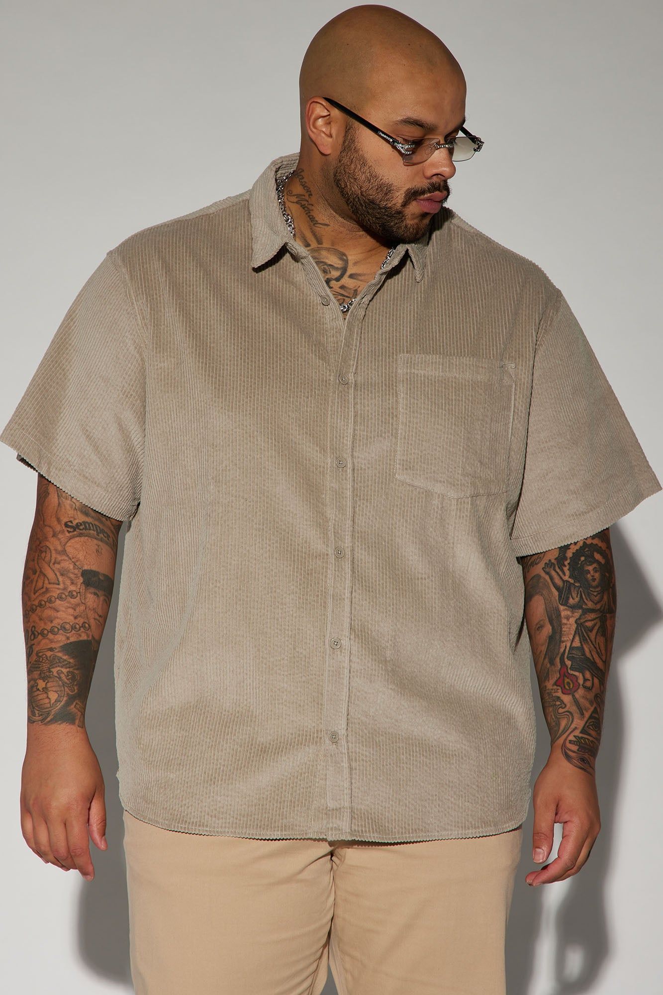 Corduroy Button Down Short Sleeve Woven Top - Taupe sold by Fashion Nova product image thumbnail 4