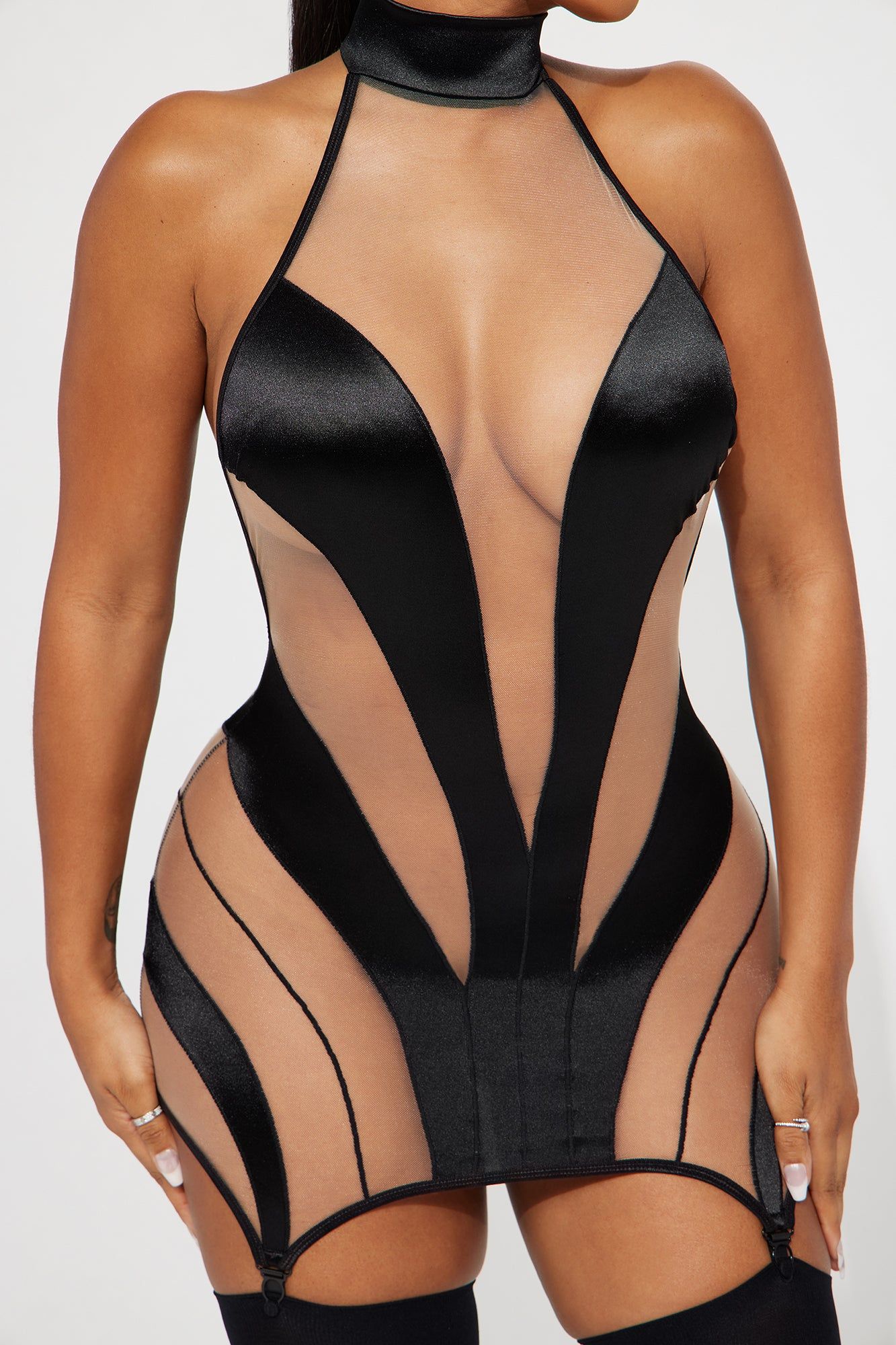 Shades Of Us Sheer Mesh Garter Chemise - Black sold by Fashion Nova product image thumbnail 2