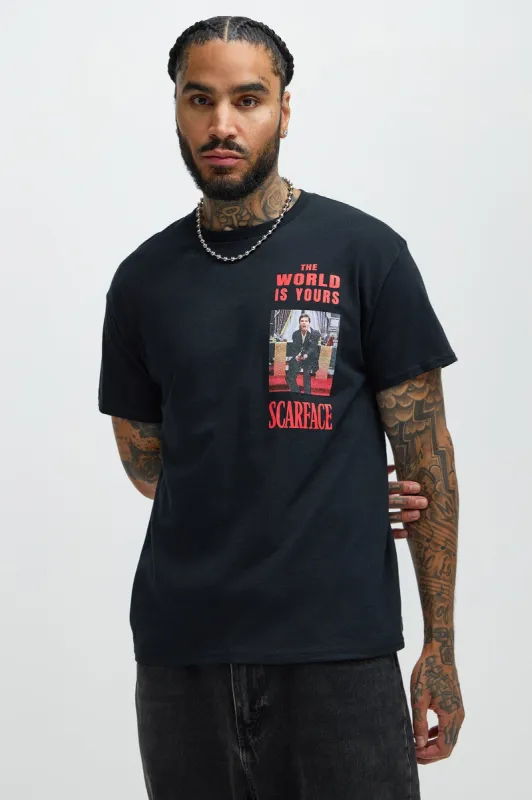 Scarface The World Is Yours Poster Short Sleeve Tee - Black sold by Fashion Nova