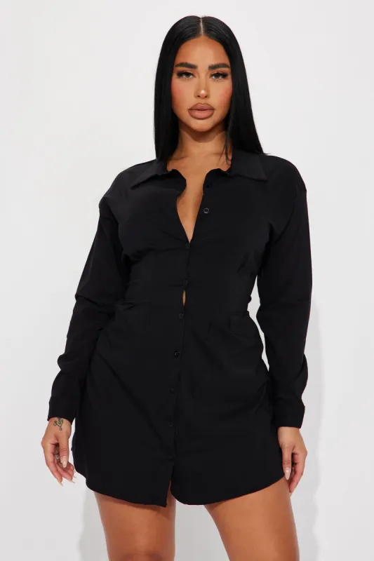 Madelyn Shirt Mini Dress - Black made by Fashion Nova