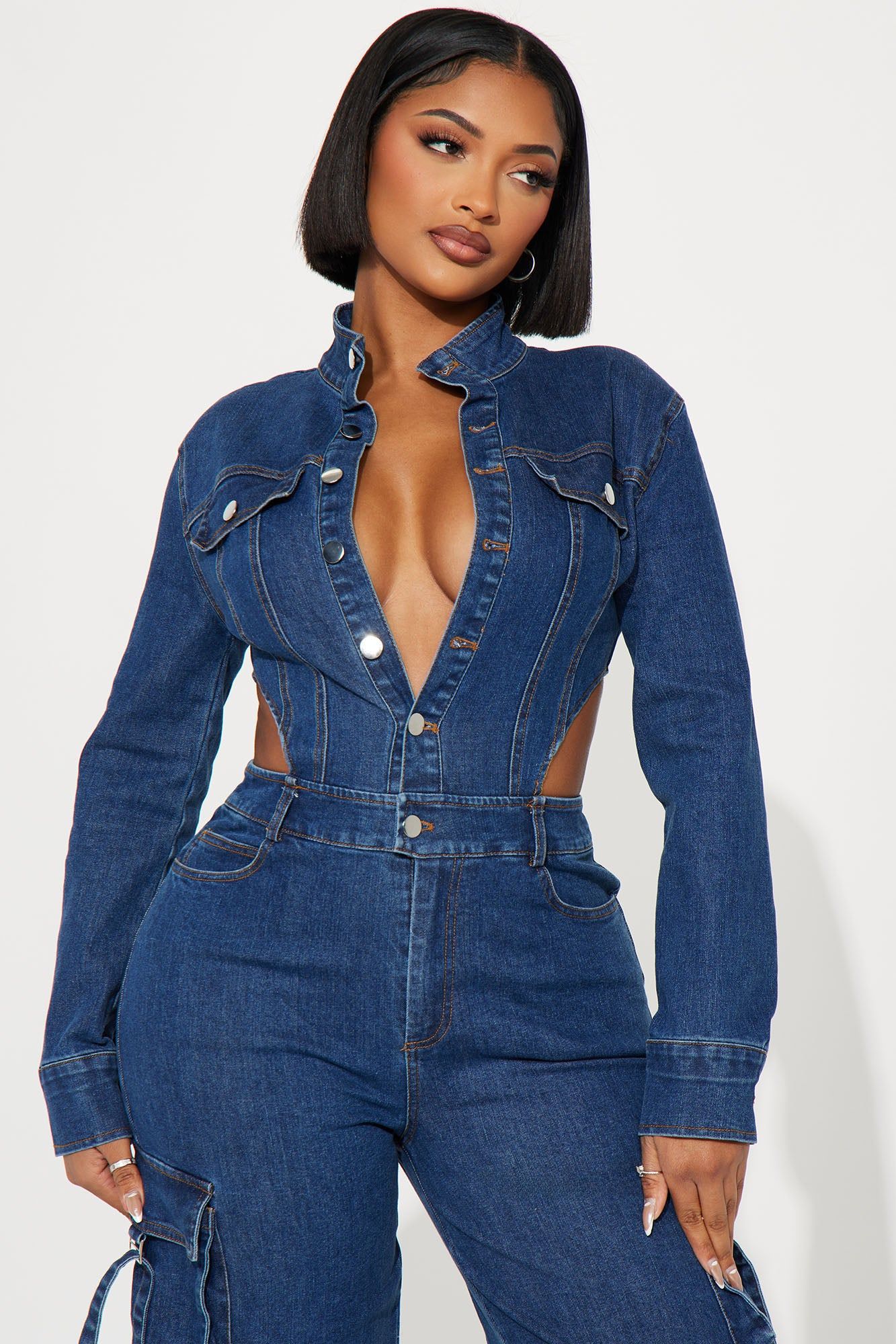 Bring The Style Denim Jumpsuit - Dark Wash sold by Fashion Nova product image thumbnail 2