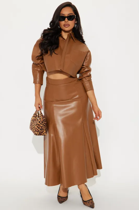 Sadie Faux Leather Skirt Set - Camel sold by Fashion Nova