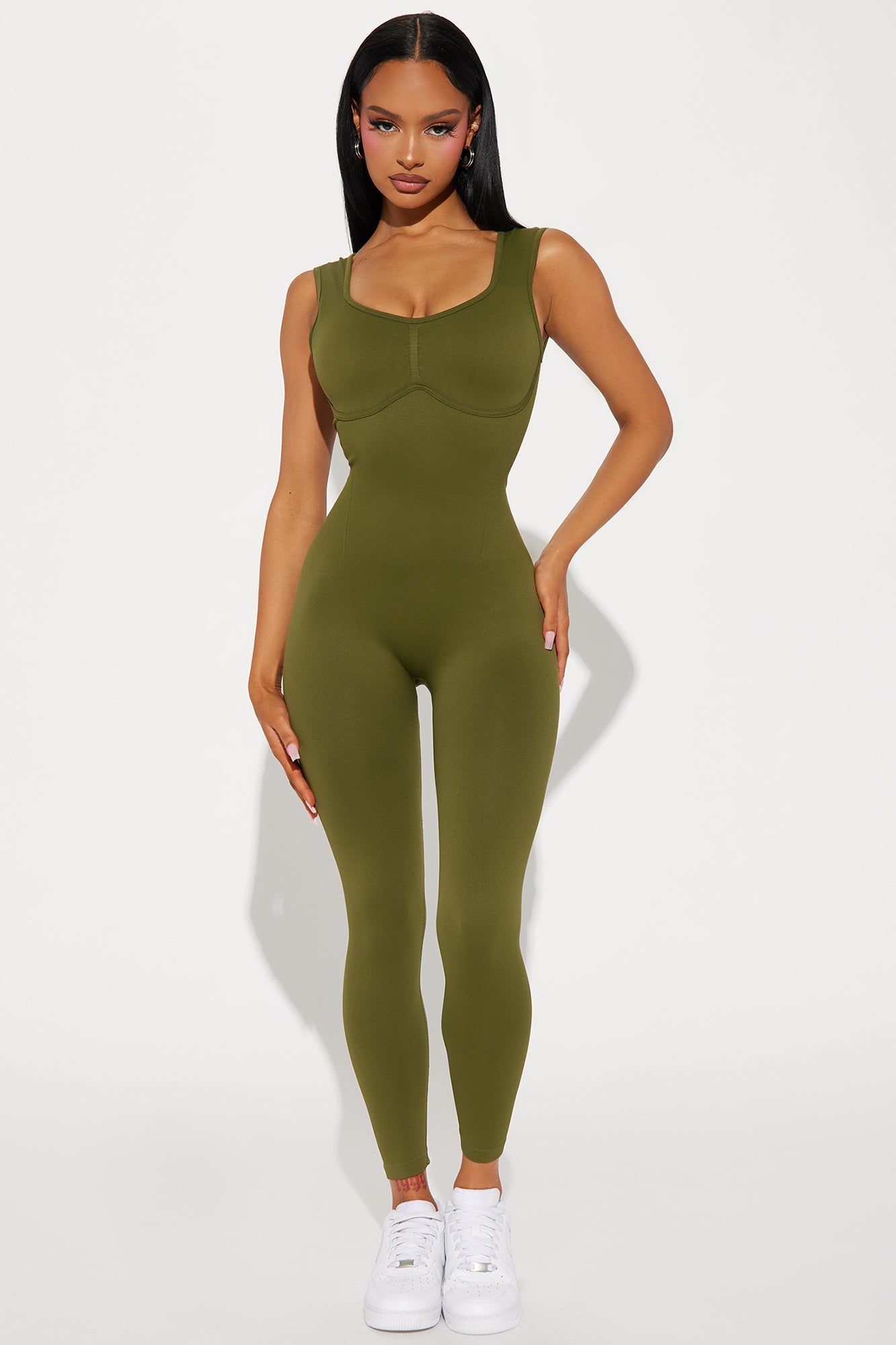 Core Strength Seamless Ribbed Active Jumpsuit - Olive sold by Fashion Nova