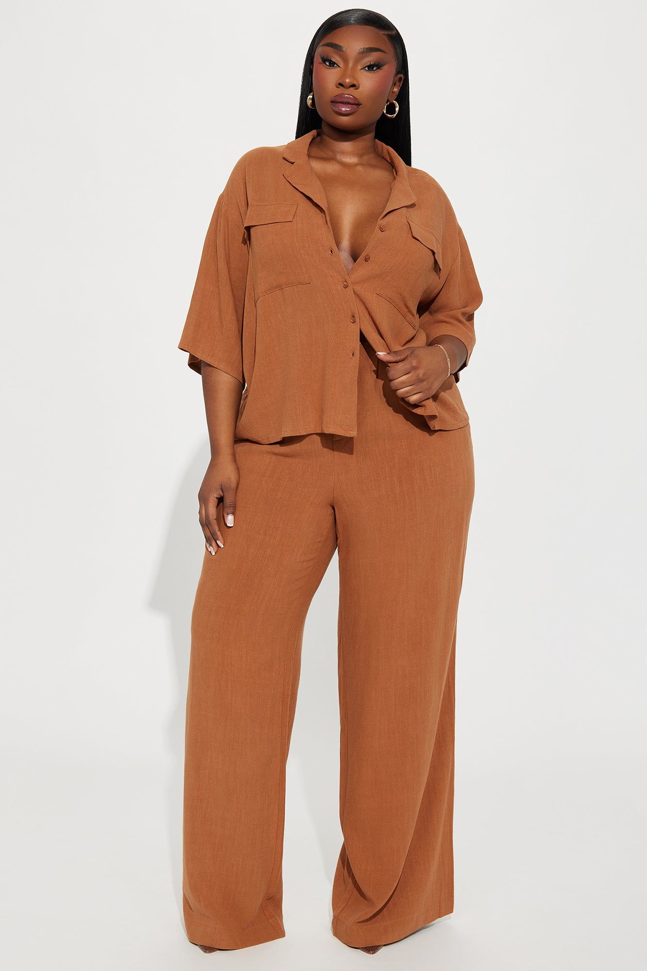 Roslyn Linen Pant Set - Cognac sold by Fashion Nova product image thumbnail 4