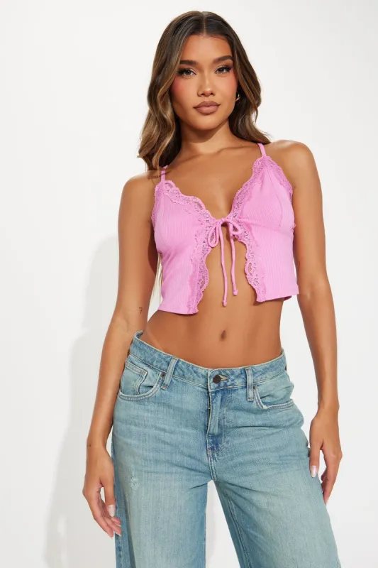 Let Me Talk Lace Top - Pink sold by Fashion Nova