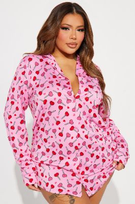 Sweeter Than Candy PJ Sleep Shirt - Pink/combo sold by Fashion Nova