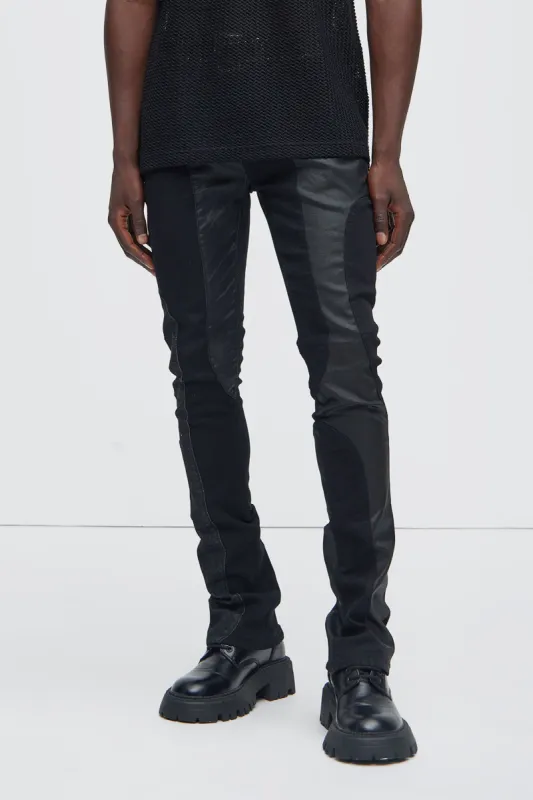 Go Down Waxed Skinny Flared Pants - Black sold by Fashion Nova