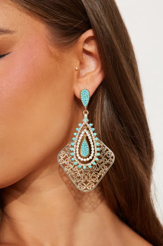 Peaceful Place Earrings - Gold/Blue sold by Fashion Nova
