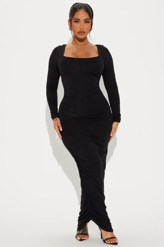 All Ruched Up Maxi Dress - Black sold by Fashion Nova