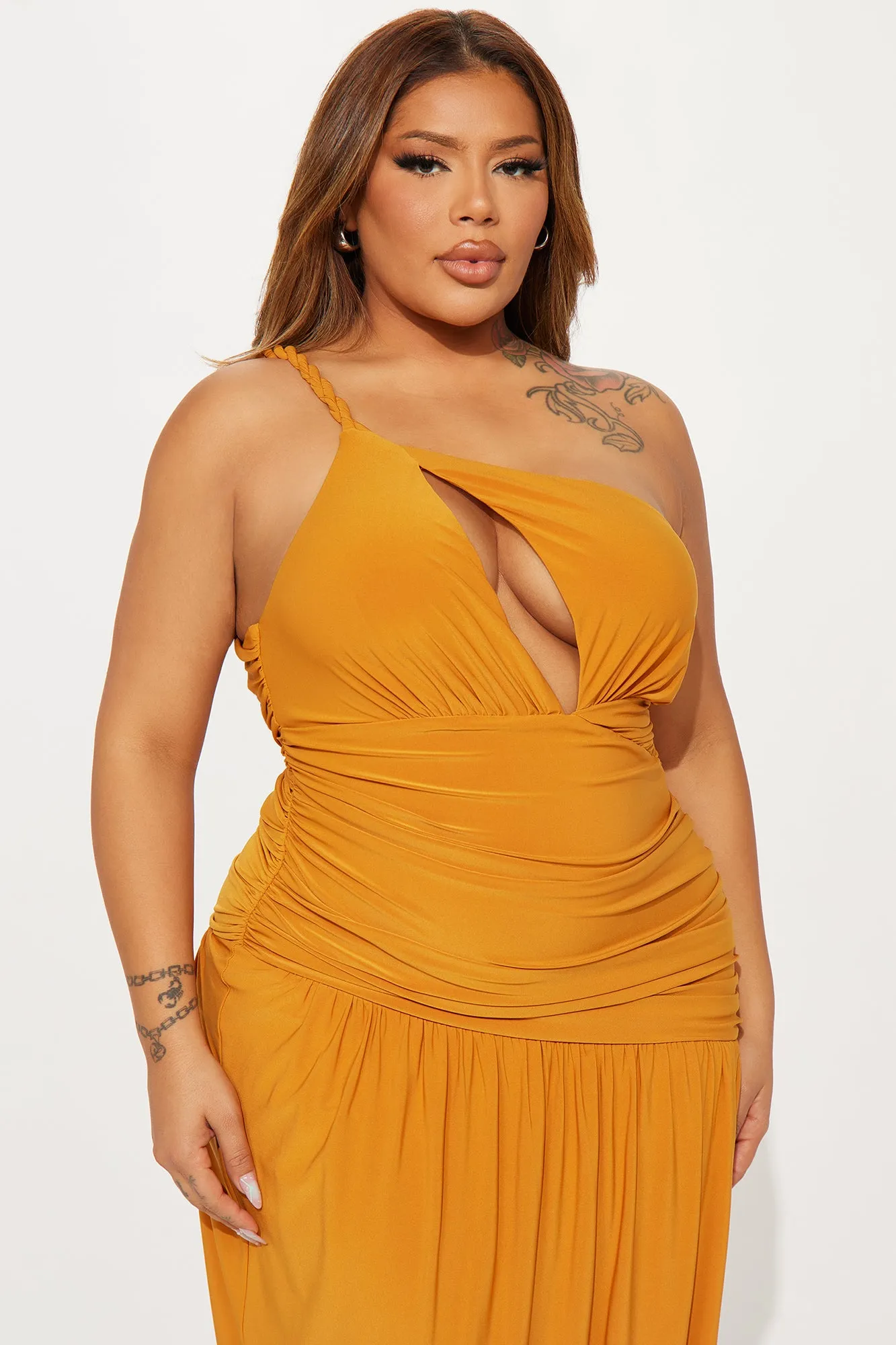 Alessia Ruched Maxi Dress - Cognac sold by Fashion Nova product image thumbnail 5