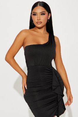 Phoenix One Shoulder Mini Dress - Black sold by Fashion Nova