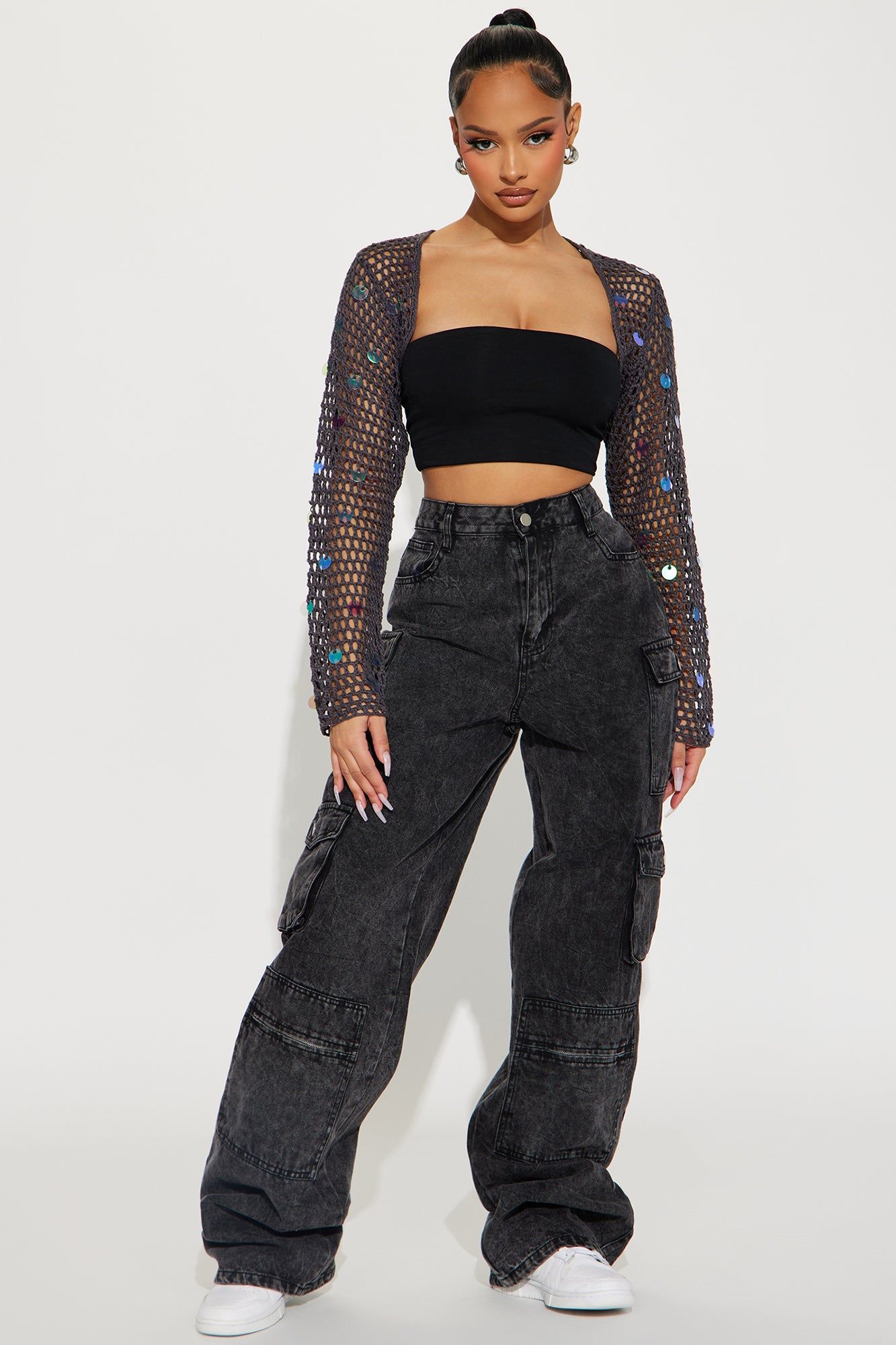 Bella Sequin Bolero Sweater - Charcoal sold by Fashion Nova product image thumbnail 2