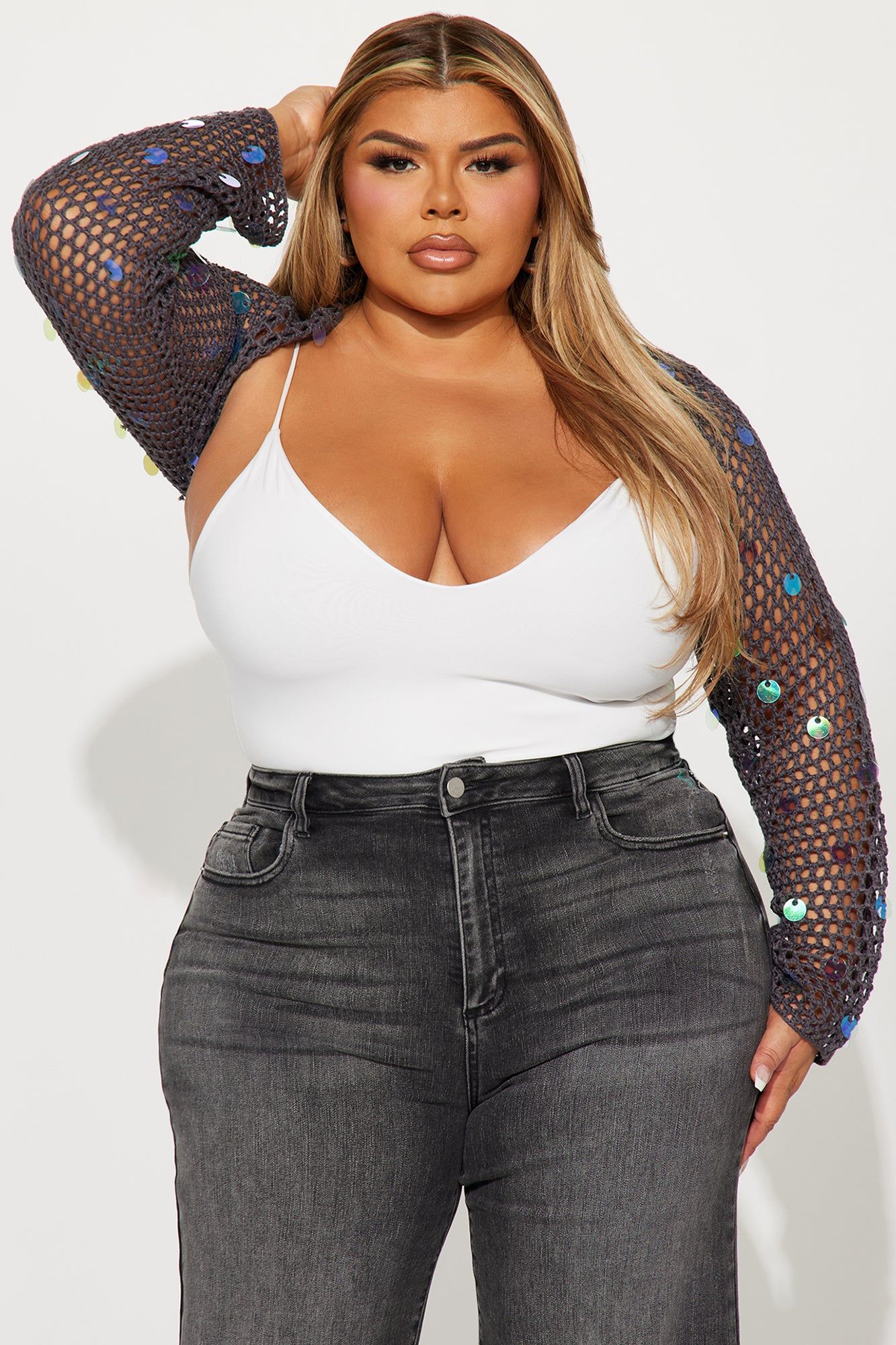 Bella Sequin Bolero Sweater - Charcoal sold by Fashion Nova product image thumbnail 4