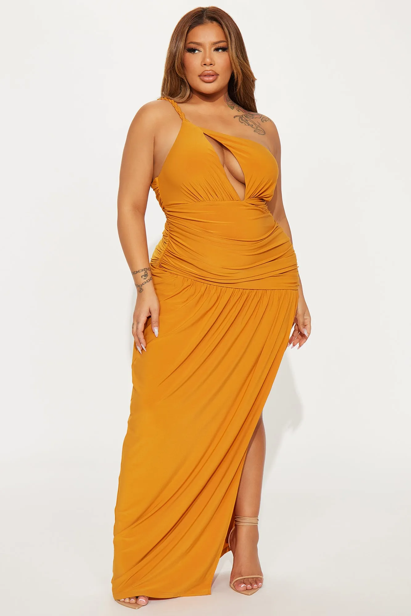 Alessia Ruched Maxi Dress - Cognac sold by Fashion Nova product image thumbnail 4