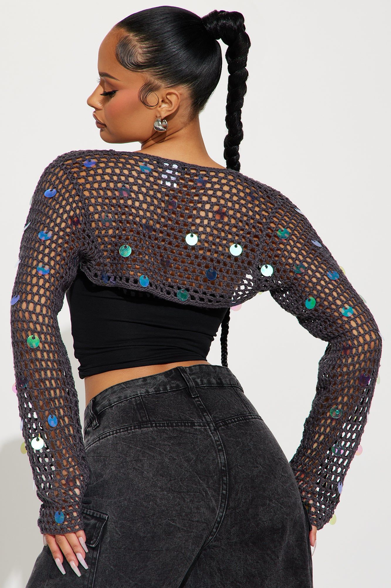 Bella Sequin Bolero Sweater - Charcoal sold by Fashion Nova product image thumbnail 3