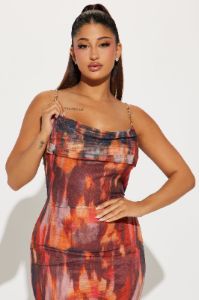 Chain Reaction Mesh Maxi Dress - Rust/combo sold by Fashion Nova
