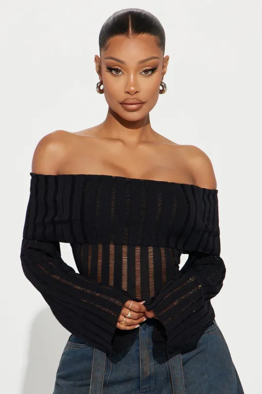 Take Your Time Off Shoulder Sweater - Black sold by Fashion Nova