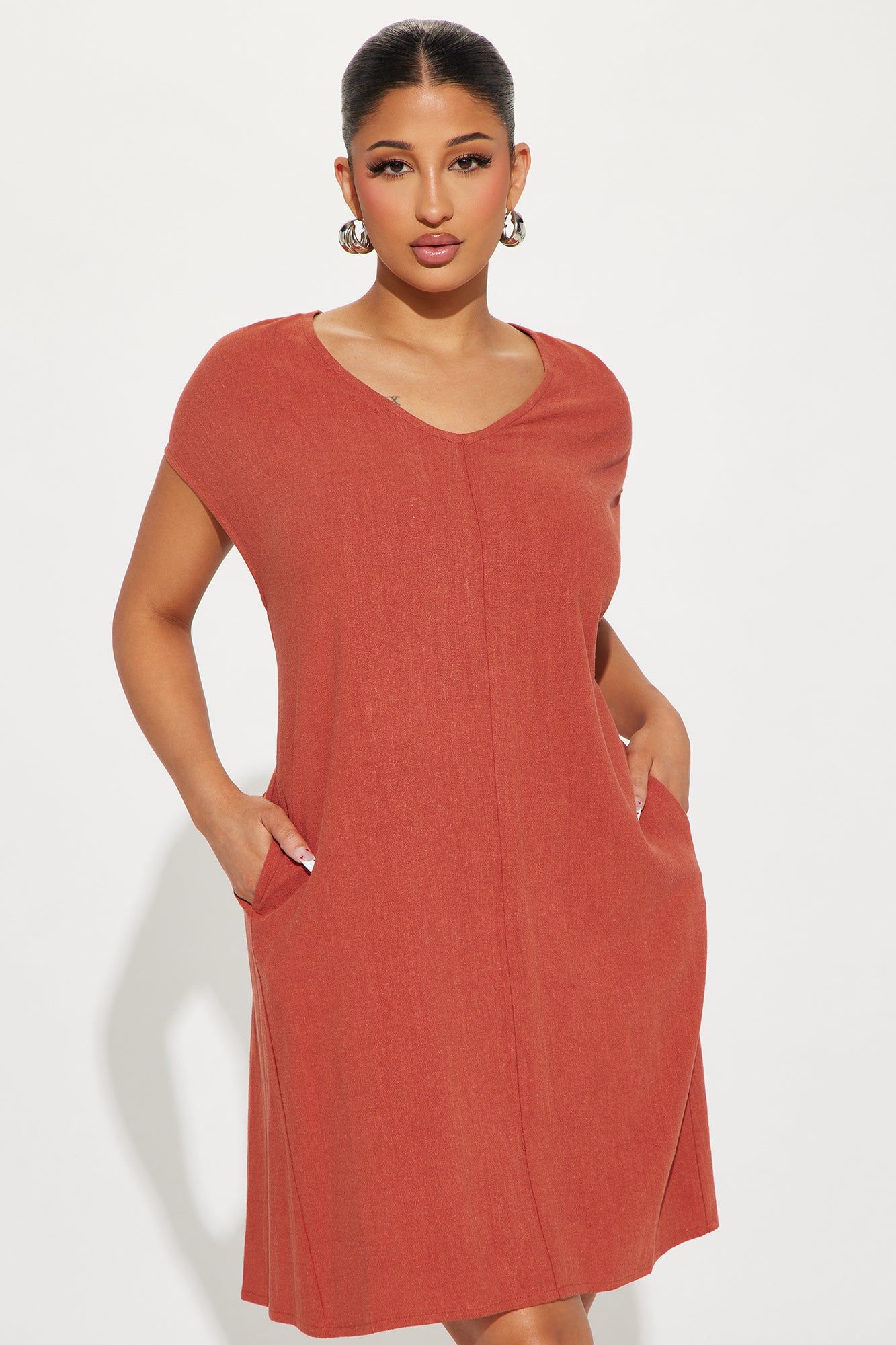 Nadene T-shirt Midi Dress - Rust sold by Fashion Nova