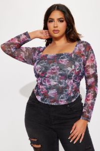Odette Mesh Top - Purple/combo sold by Fashion Nova