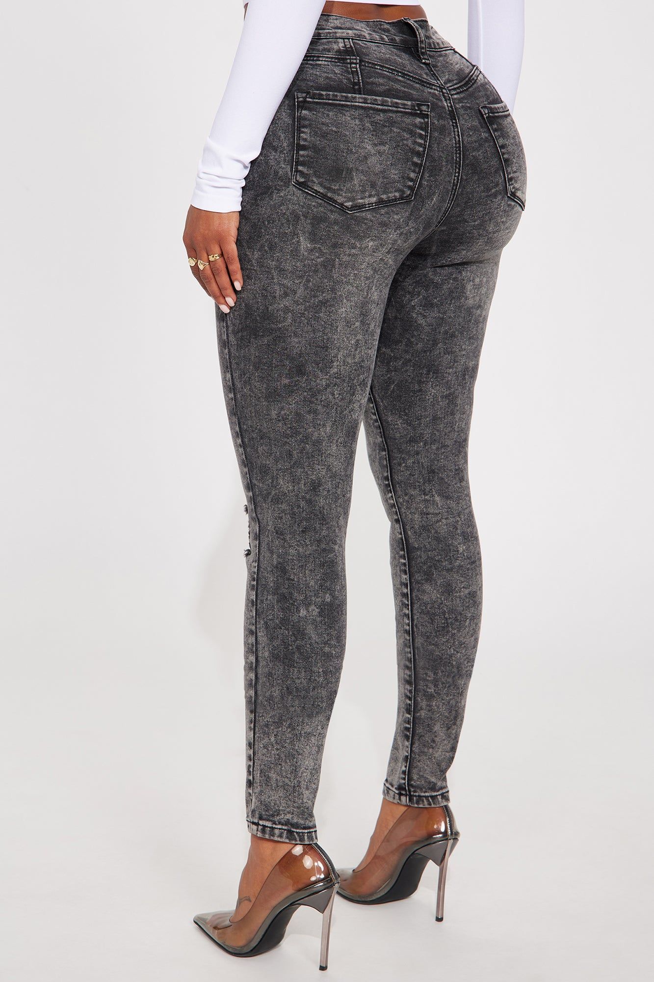 On My Mind High Stretch Skinny Jeans - Acid Wash Black sold by Fashion Nova product image thumbnail 3