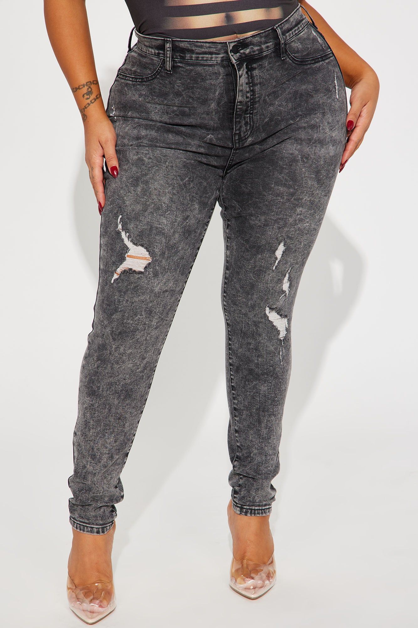 On My Mind High Stretch Skinny Jeans - Acid Wash Black sold by Fashion Nova product image thumbnail 5