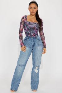 Odette Mesh Top - Purple/combo sold by Fashion Nova