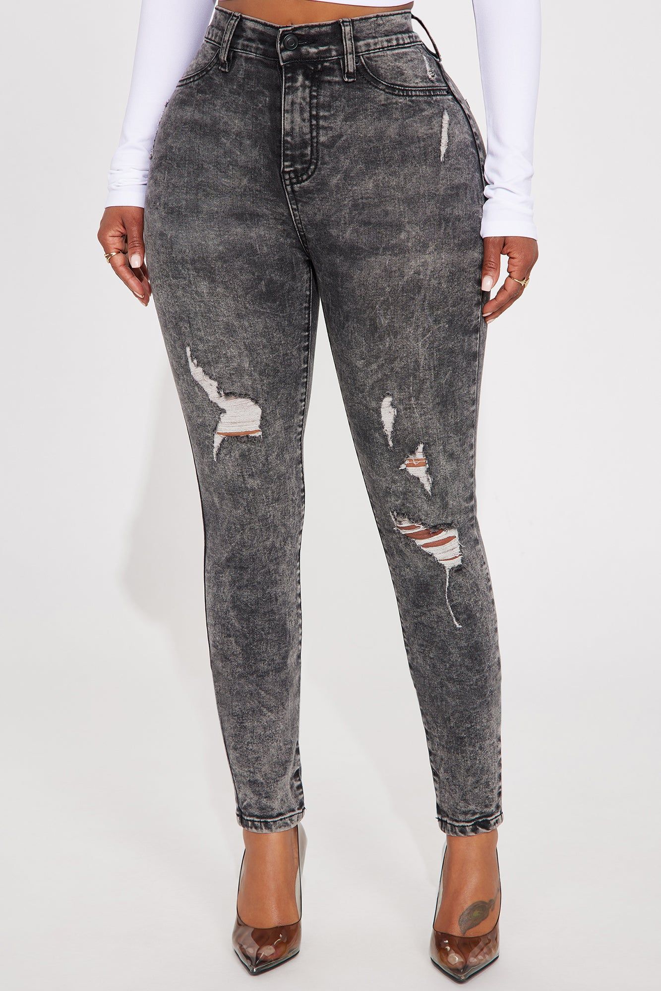 On My Mind High Stretch Skinny Jeans - Acid Wash Black sold by Fashion Nova product image thumbnail 2