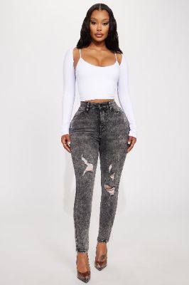On My Mind High Stretch Skinny Jeans - Acid Wash Black made by Fashion Nova