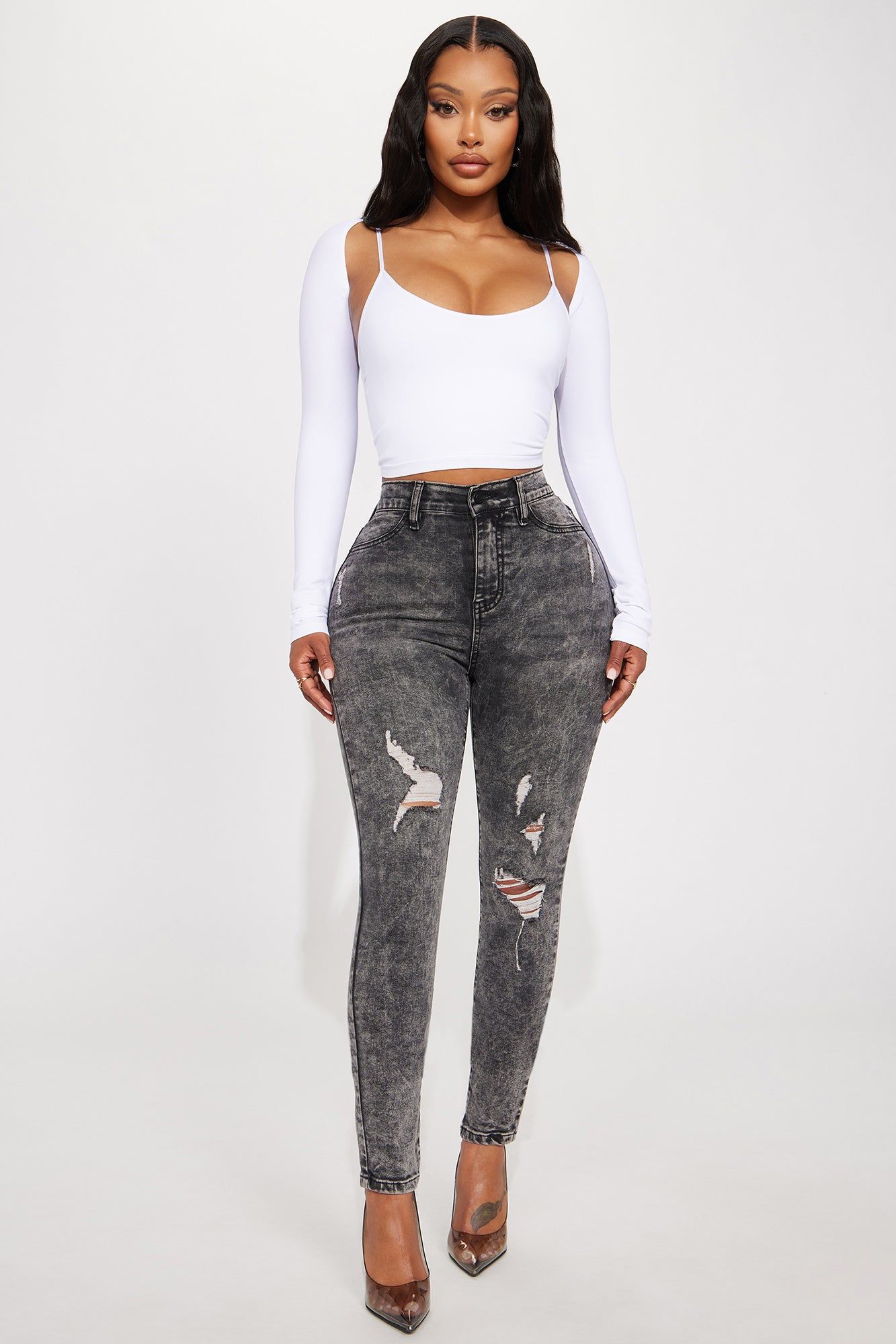 On My Mind High Stretch Skinny Jeans - Acid Wash Black sold by Fashion Nova