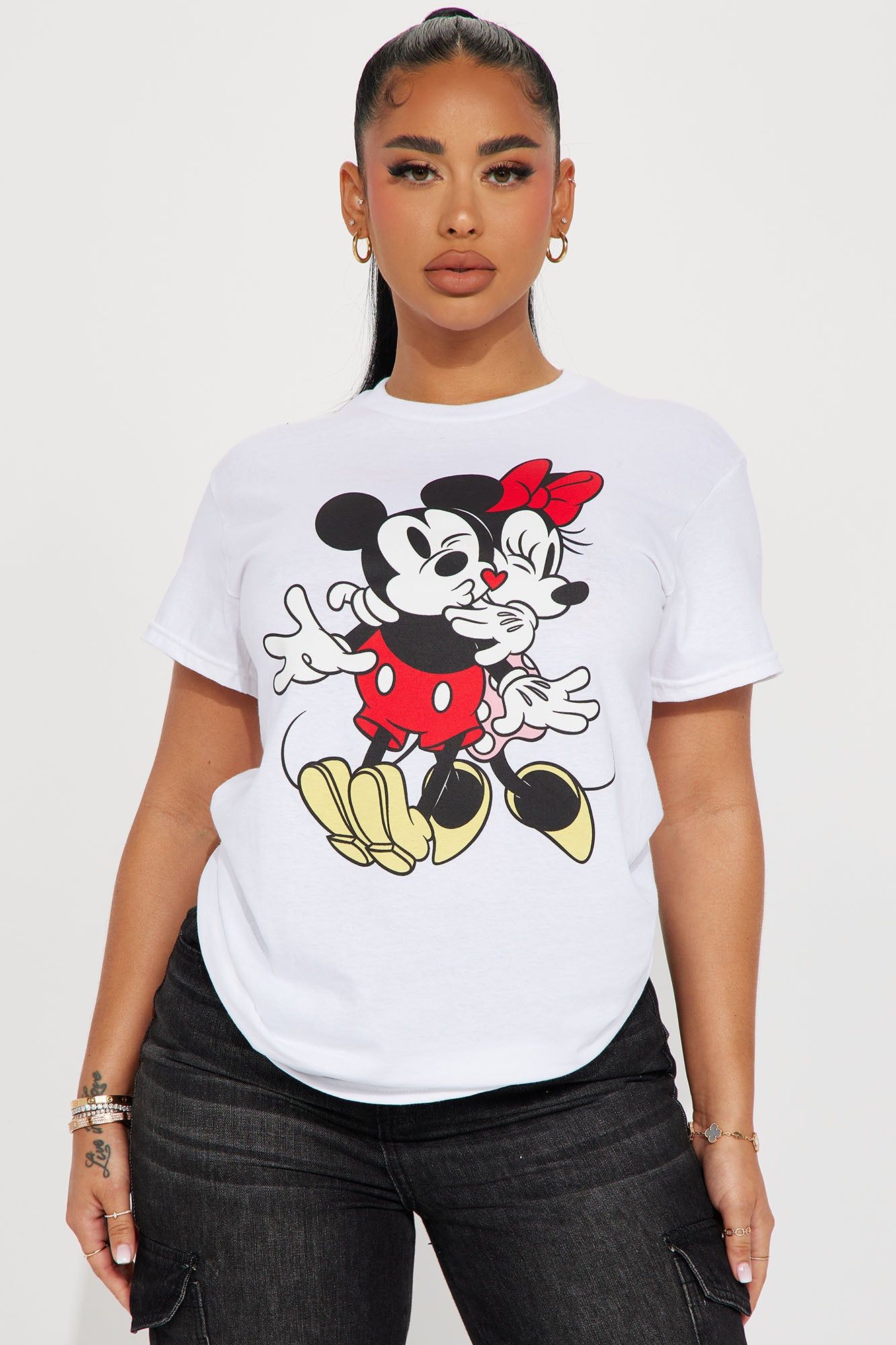 Kisses Mickey and Minnie Mouse Tee - White sold by Fashion Nova