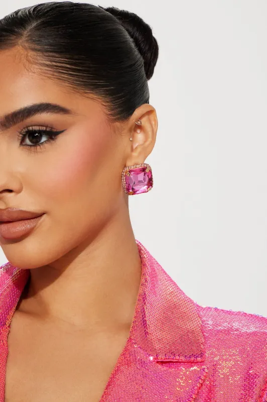 Girly Girl Stud Earrings - Gold/Pink sold by Fashion Nova