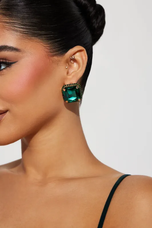 Girly Girl Stud Earrings - Gold/Green sold by Fashion Nova