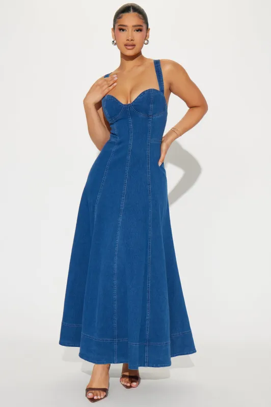 Giddy Up Denim Midi Dress - Medium Wash sold by Fashion Nova