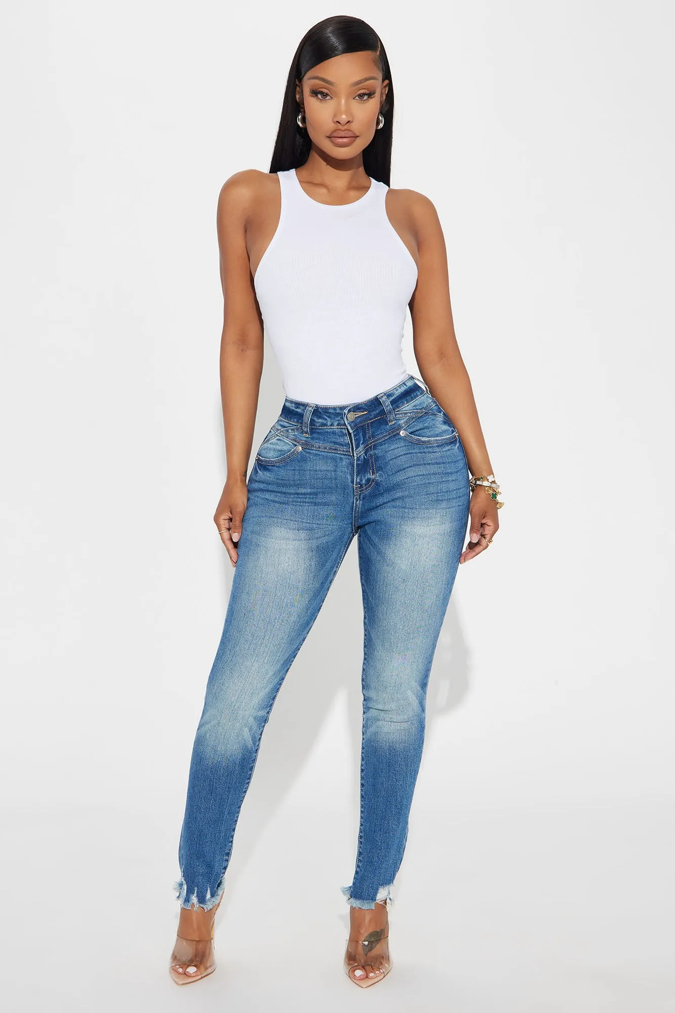 Left Him Behind Stretch Skinny Jeans - Medium Wash sold by Fashion Nova