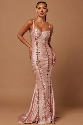 Victoria Lace Up Gown - Pink sold by Fashion Nova
