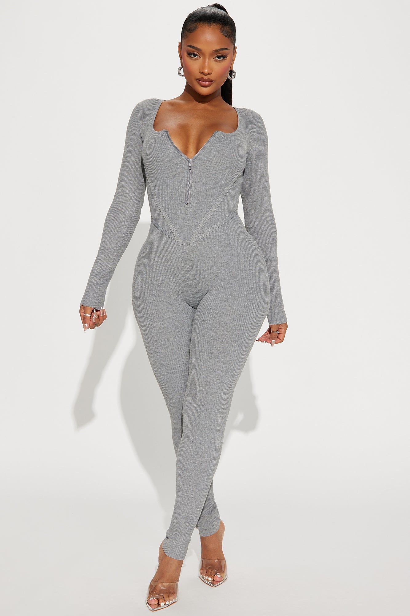 More About Me Sweater Jumpsuit - Heather Grey sold by Fashion Nova