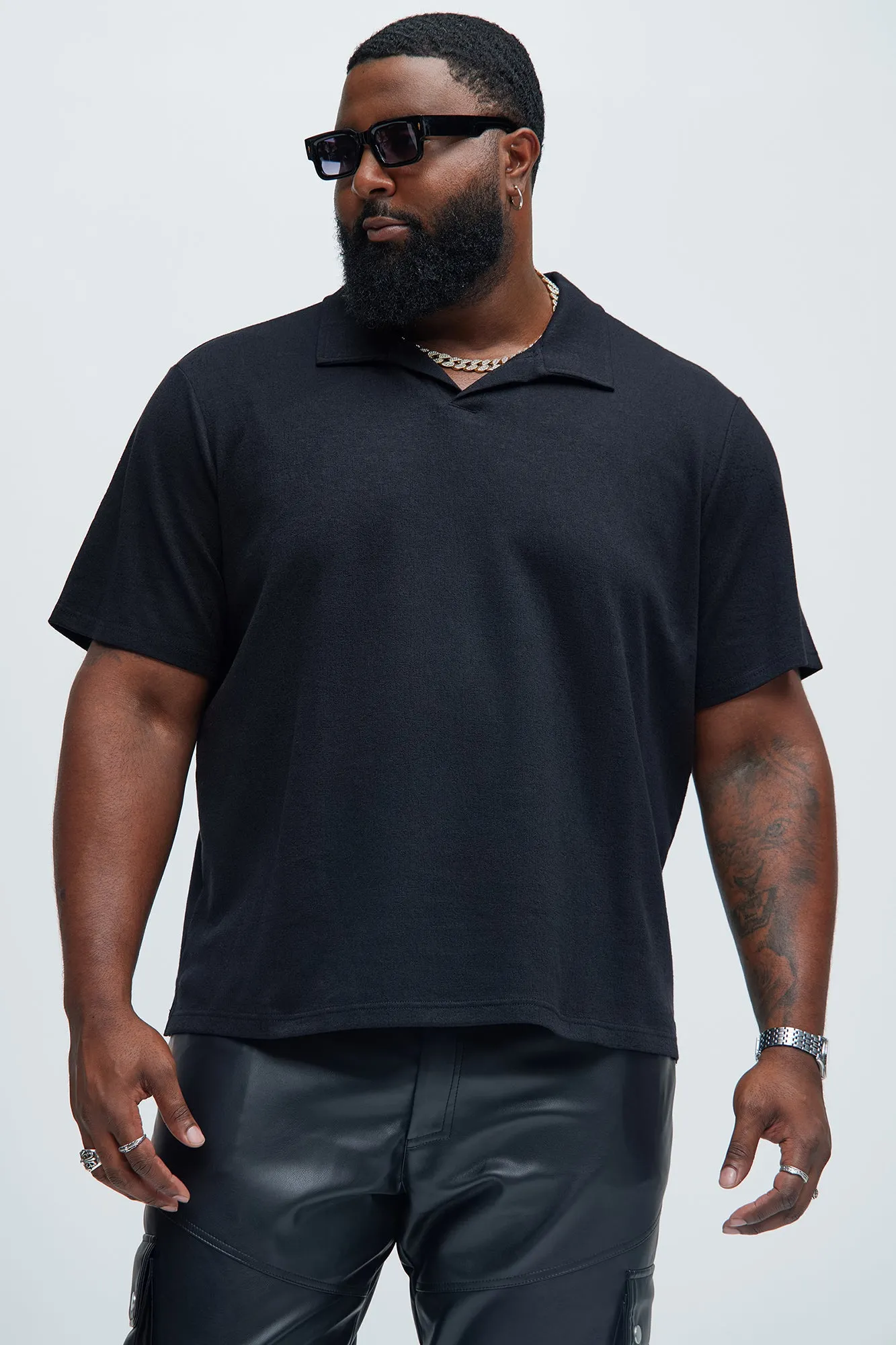 Duval Textured Knit Johnny Collar Shirt - Black sold by Fashion Nova product image thumbnail 5