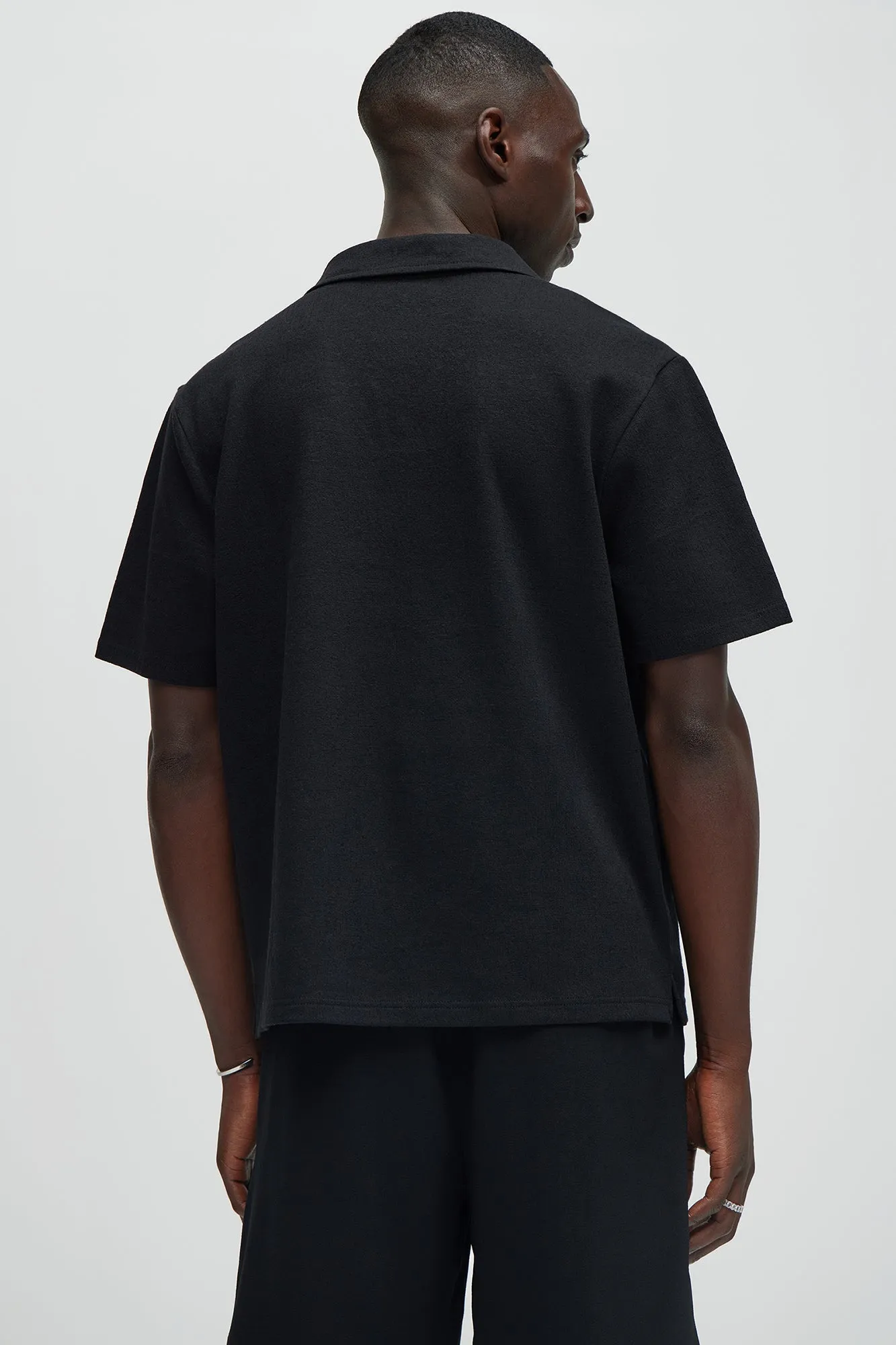 Duval Textured Knit Johnny Collar Shirt - Black sold by Fashion Nova product image thumbnail 4