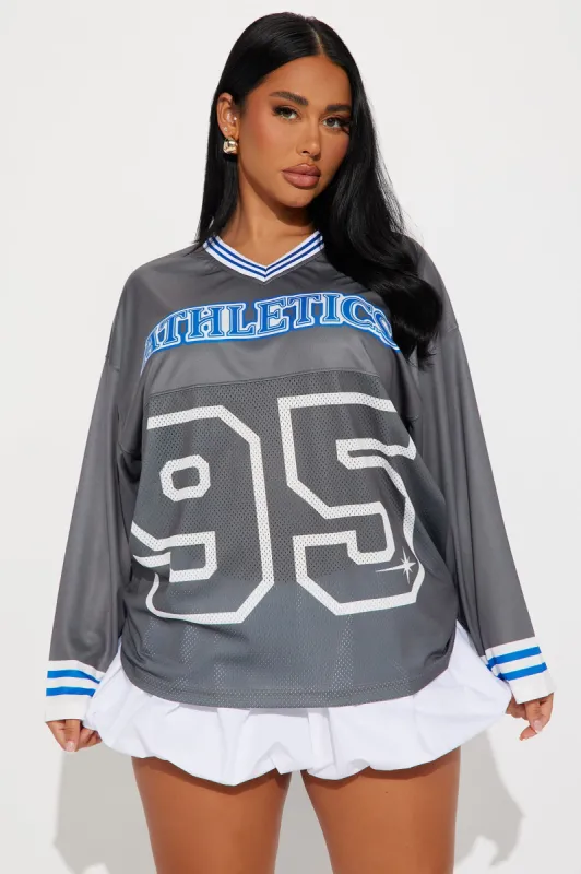 Star Athletic Hockey Jersey - Charcoal sold by Fashion Nova