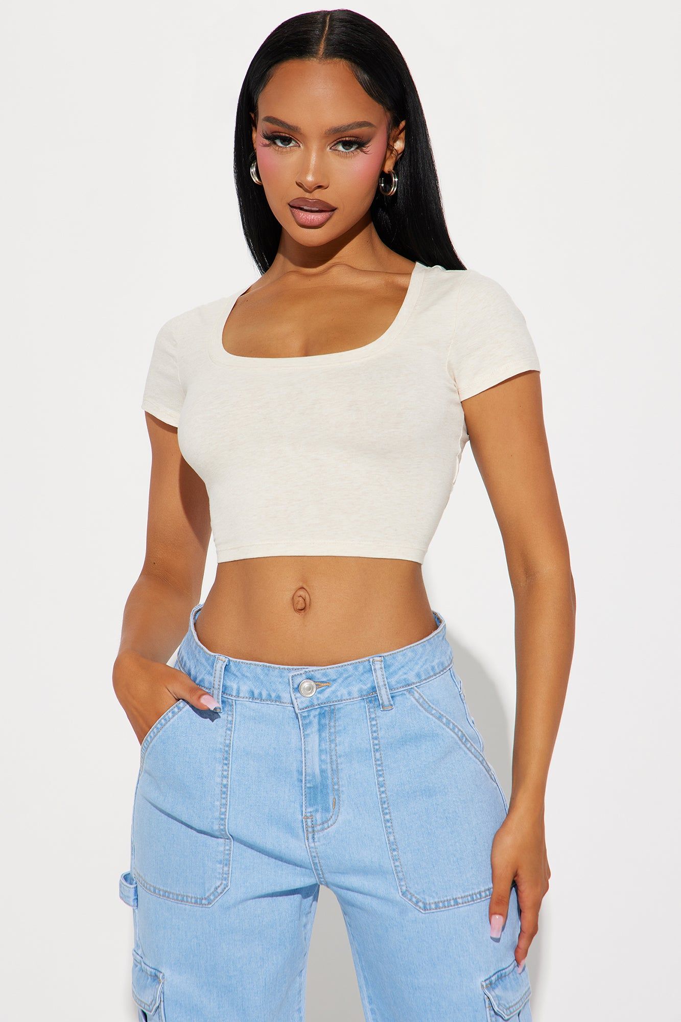 Amelia Scoop Neck Tee - Oatmeal sold by Fashion Nova